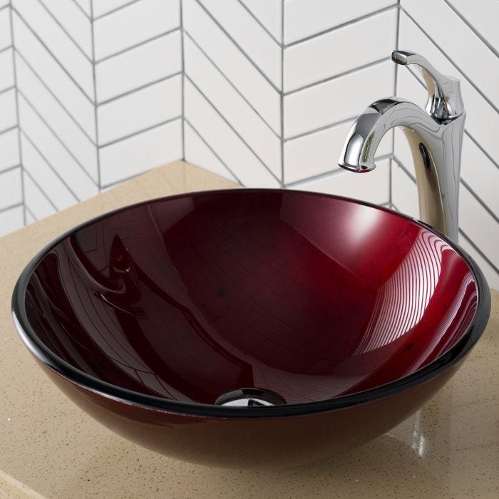 KRAUS Irruption Glass Vessel Sink in Red-Bathroom Sinks-DirectSinks