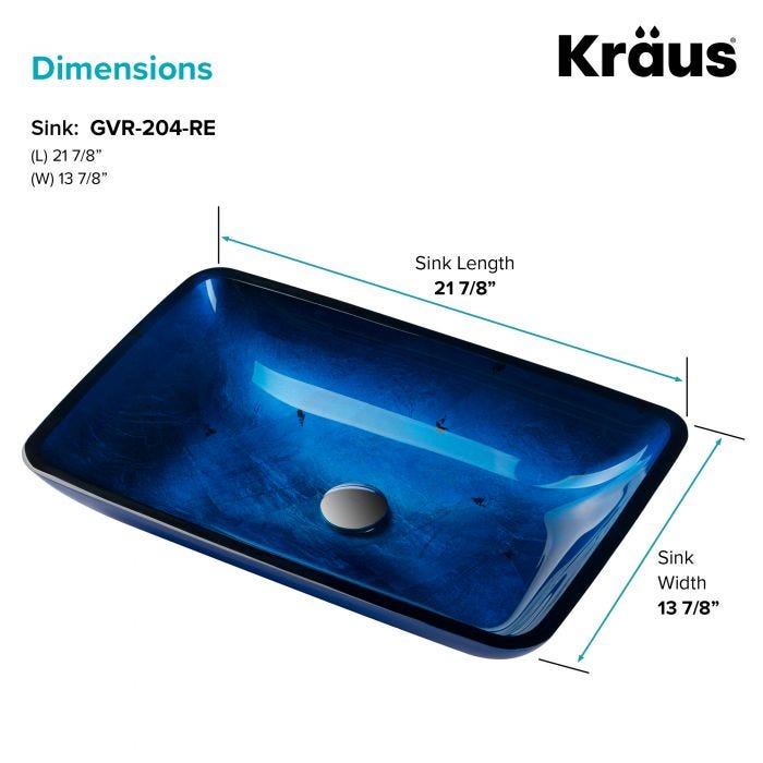 KRAUS Irruption Rectangular Glass Vessel Sink in Blue-Bathroom Sinks-DirectSinks