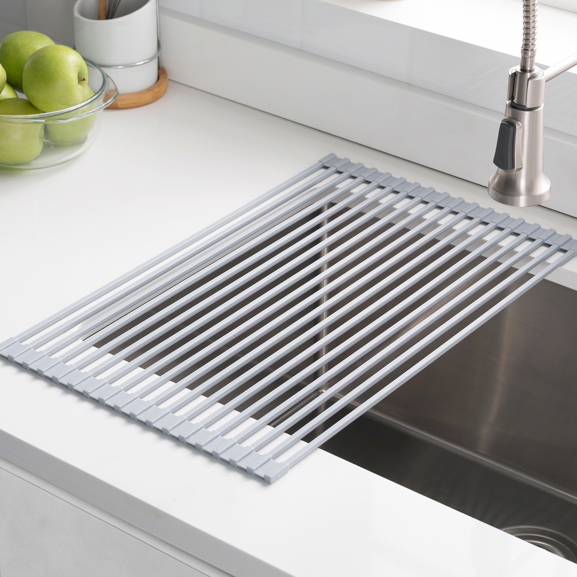 KRAUS Multipurpose Over Sink Roll-Up Dish Drying Rack in Black-Kitchen Accessories-KRAUS