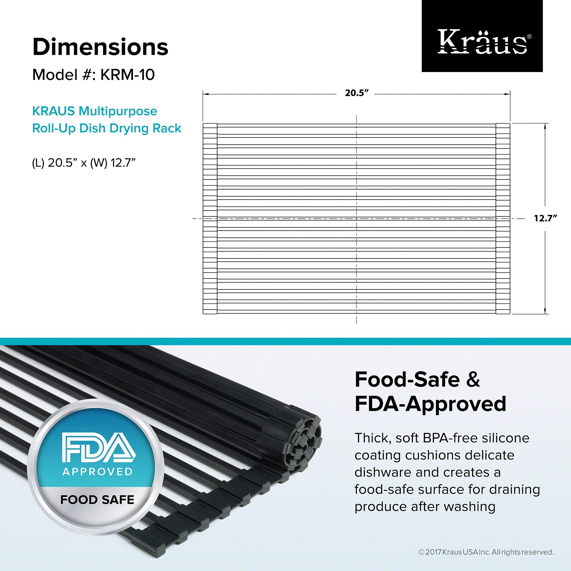 Kraus KRM10BLACK Black Multipurpose Over Sink Roll-Up Dish Drying