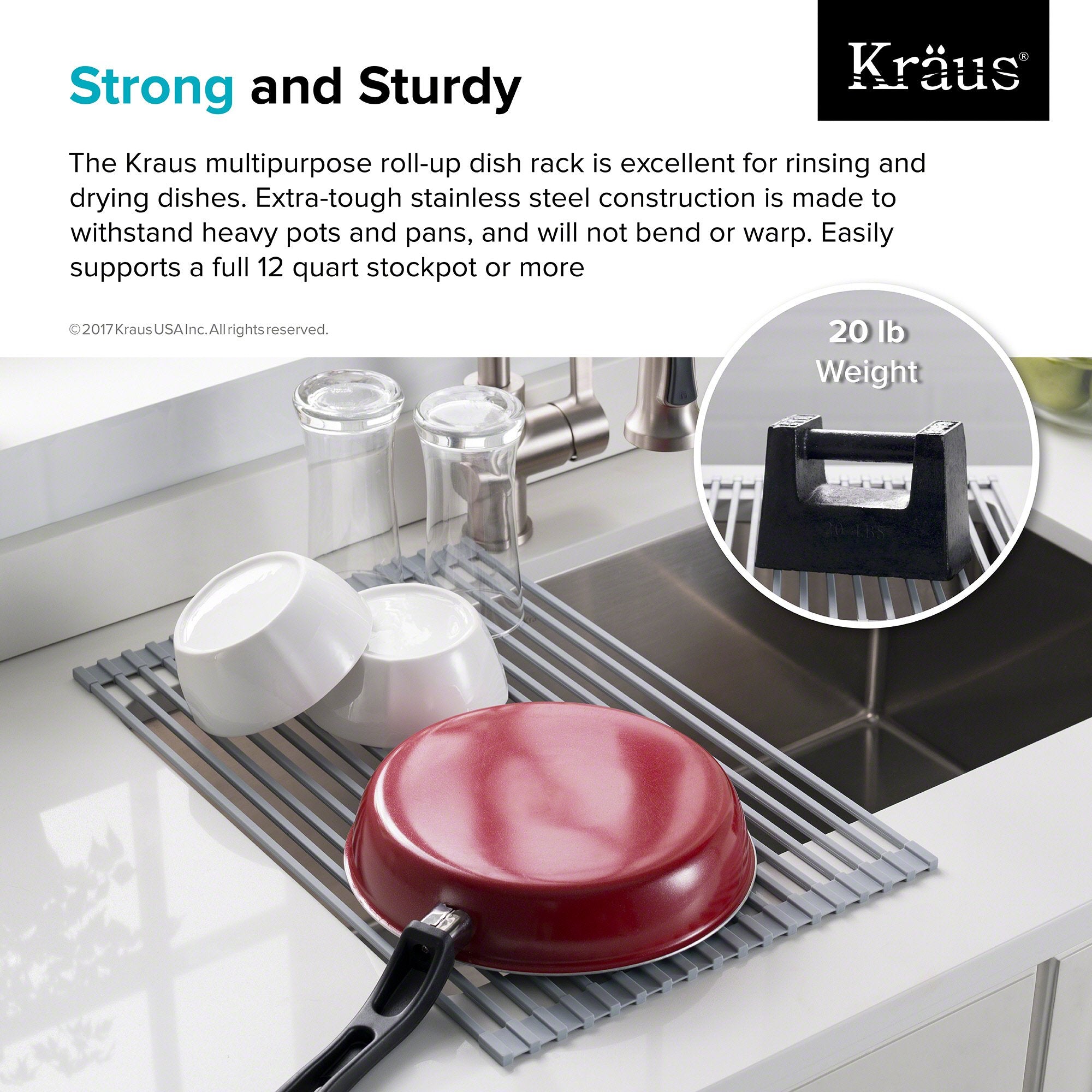 Kraus KRM-10BLACK Multipurpose Over Sink Roll-Up Dish Drying Rack, Black