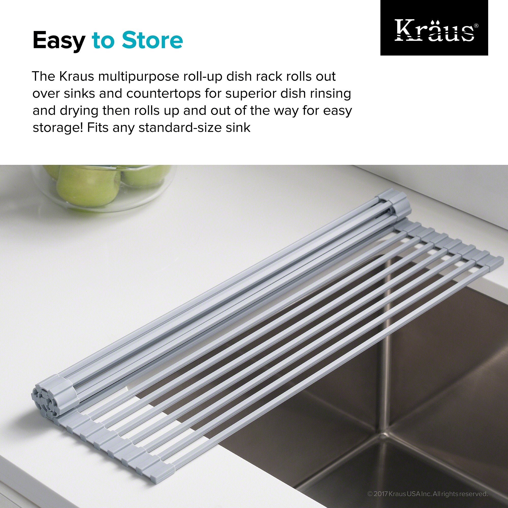 Kraus 12 Inch Multipurpose Over Sink Roll-Up Dish Drying Rack, Black  KRM-11BL