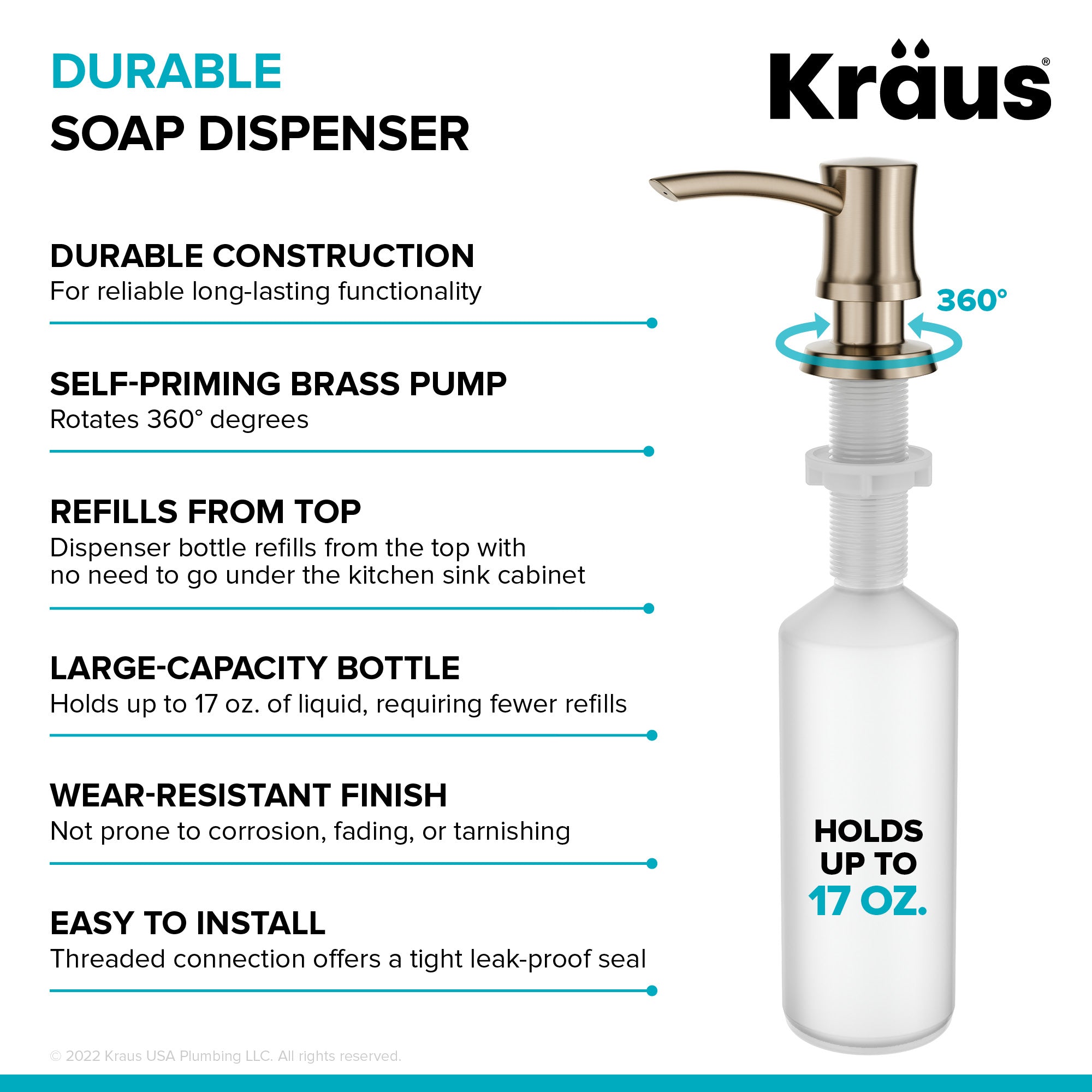 KRAUS KSD-54 Antique Champagne Bronze Soap Dispenser-Soap Dispensers-DirectSinks