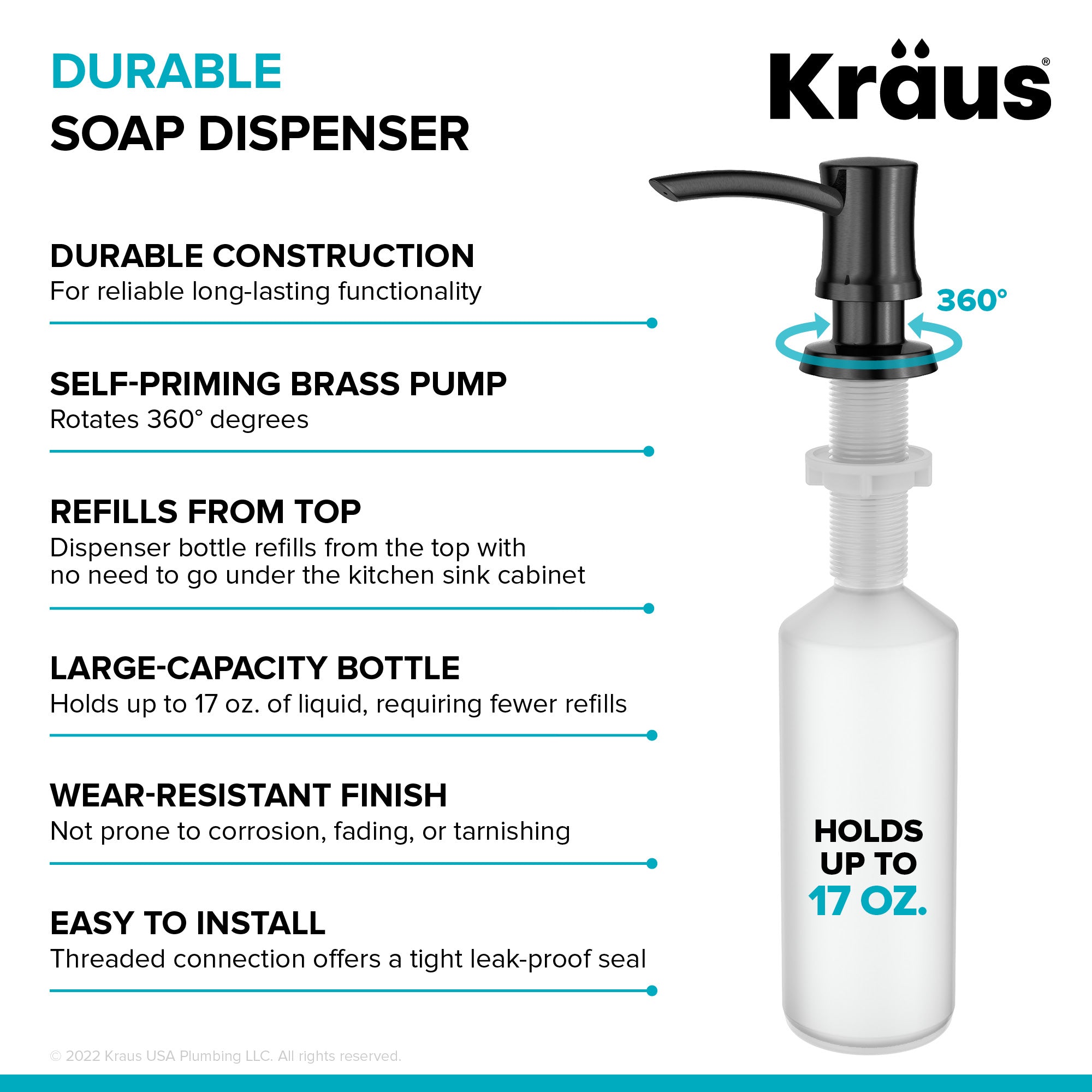 KRAUS KSD-54 Black Stainless Soap Dispenser-Soap Dispensers-DirectSinks