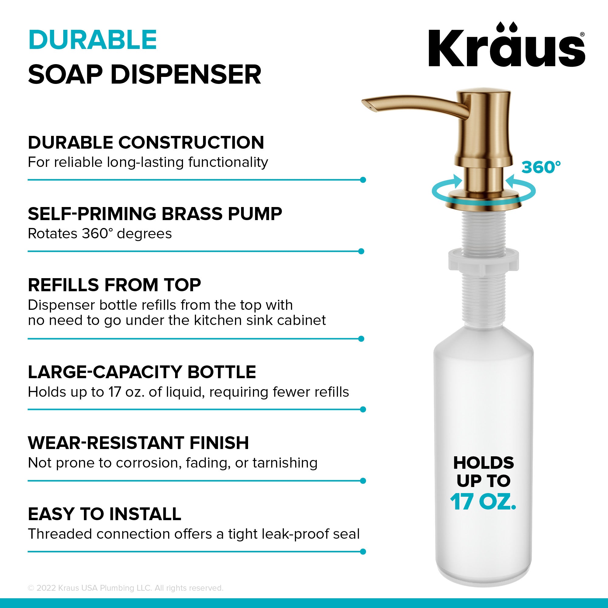 KRAUS KSD-54 Brushed Brass Soap Dispenser-Soap Dispensers-DirectSinks