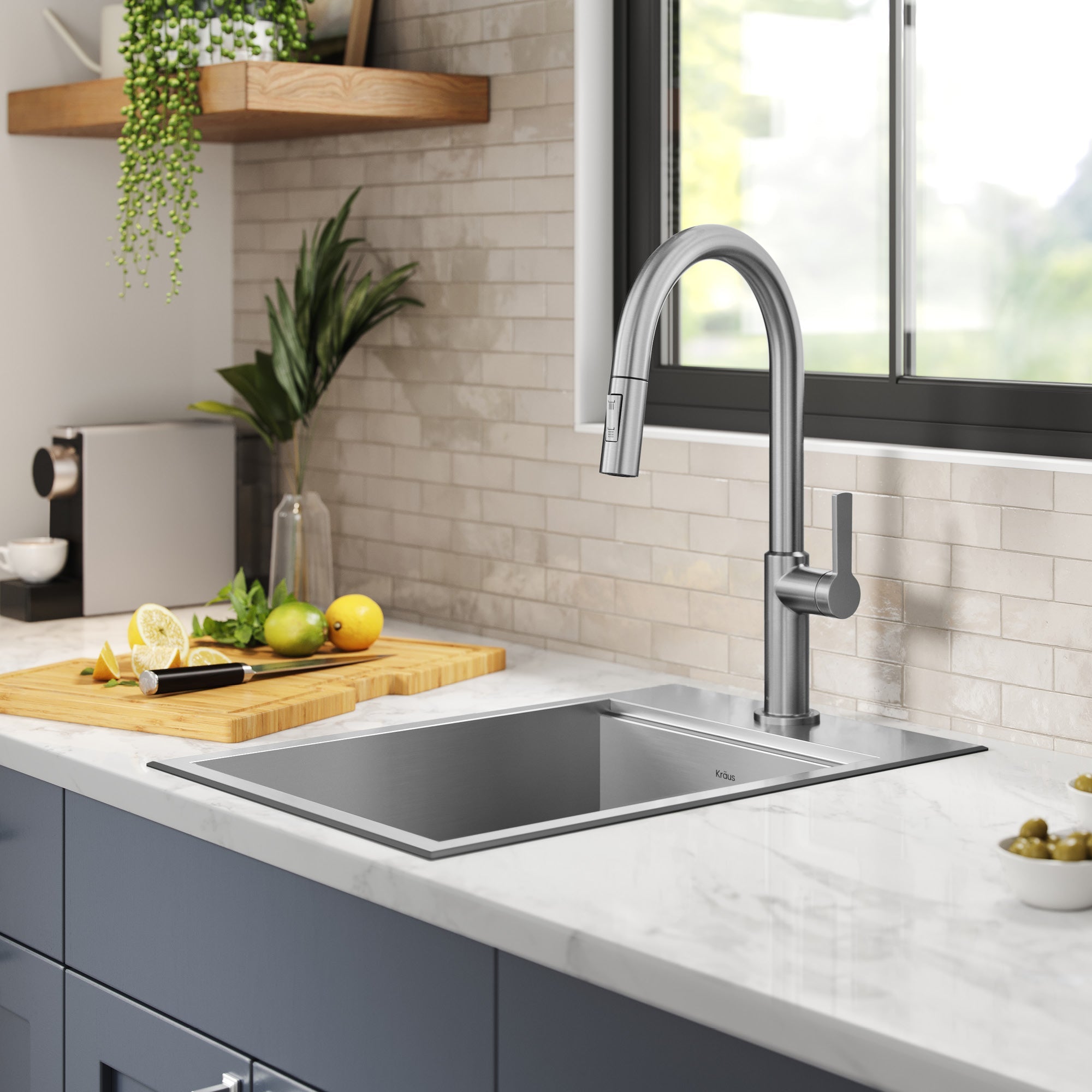 KRAUS Kore 15" Drop-In Workstation 16 Gauge Stainless Steel Single Bowl Kitchen Bar Sink with Accessories-Kitchen Sinks-DirectSinks