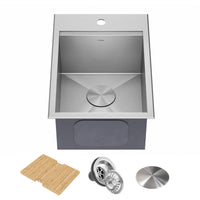 KRAUS Kore 15" Drop-In Workstation 16 Gauge Stainless Steel Single Bowl Kitchen Bar Sink with Accessories