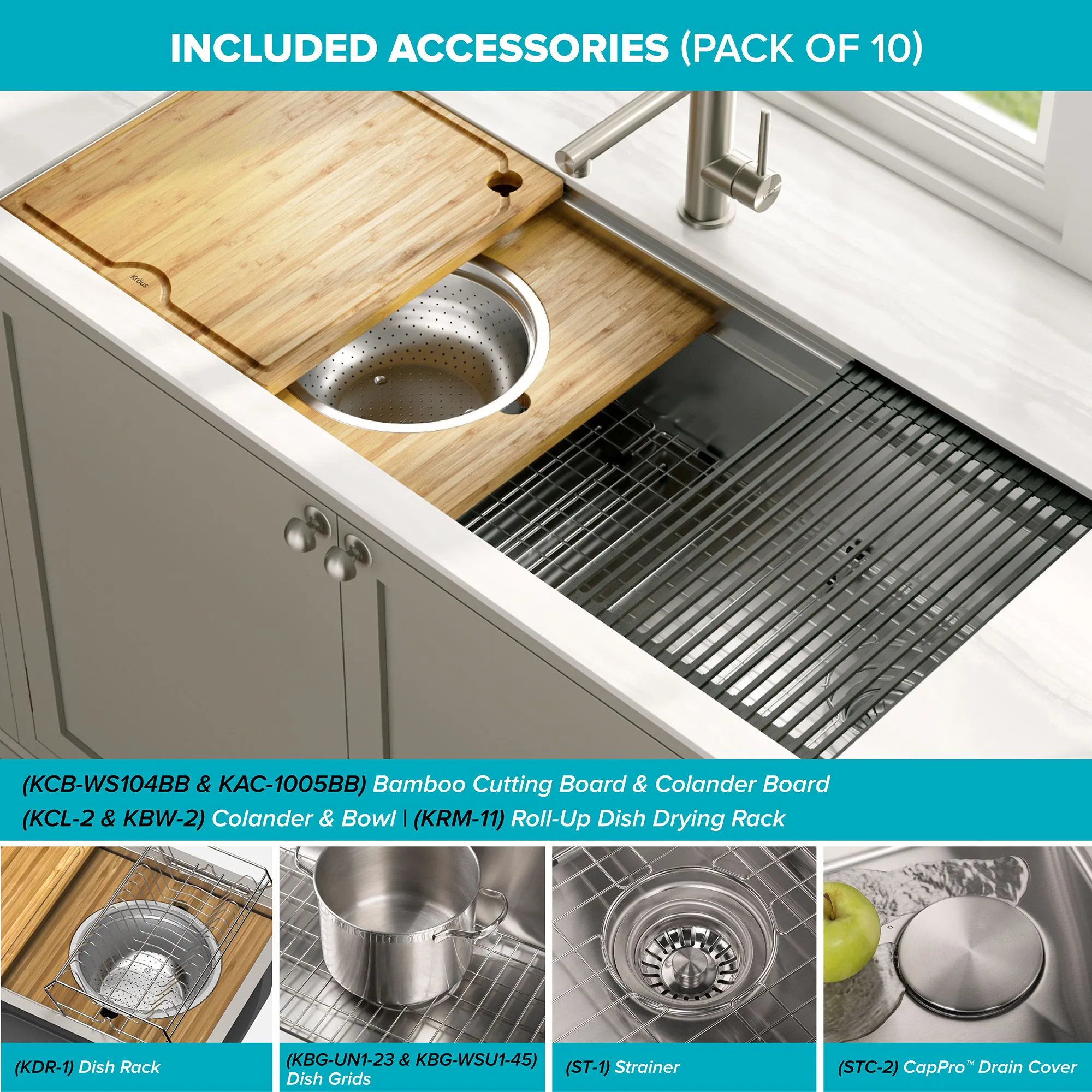 Kraus Kore 2-Tier Workstation 45-Inch Undermount 16 Gauge Single Bowl Stainless Steel Kitchen Sink with Accessories
