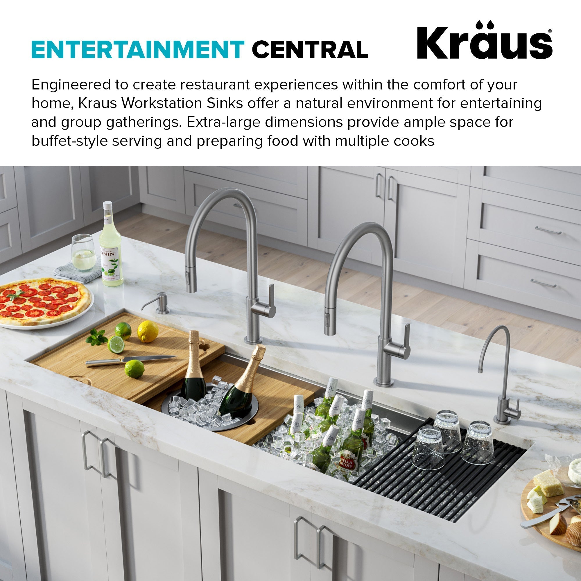 KRAUS Kore 2-Tier Workstation 57" Undermount 16 Gauge Single Bowl Kitchen Sink with Accessories-Kitchen Sinks-DirectSinks