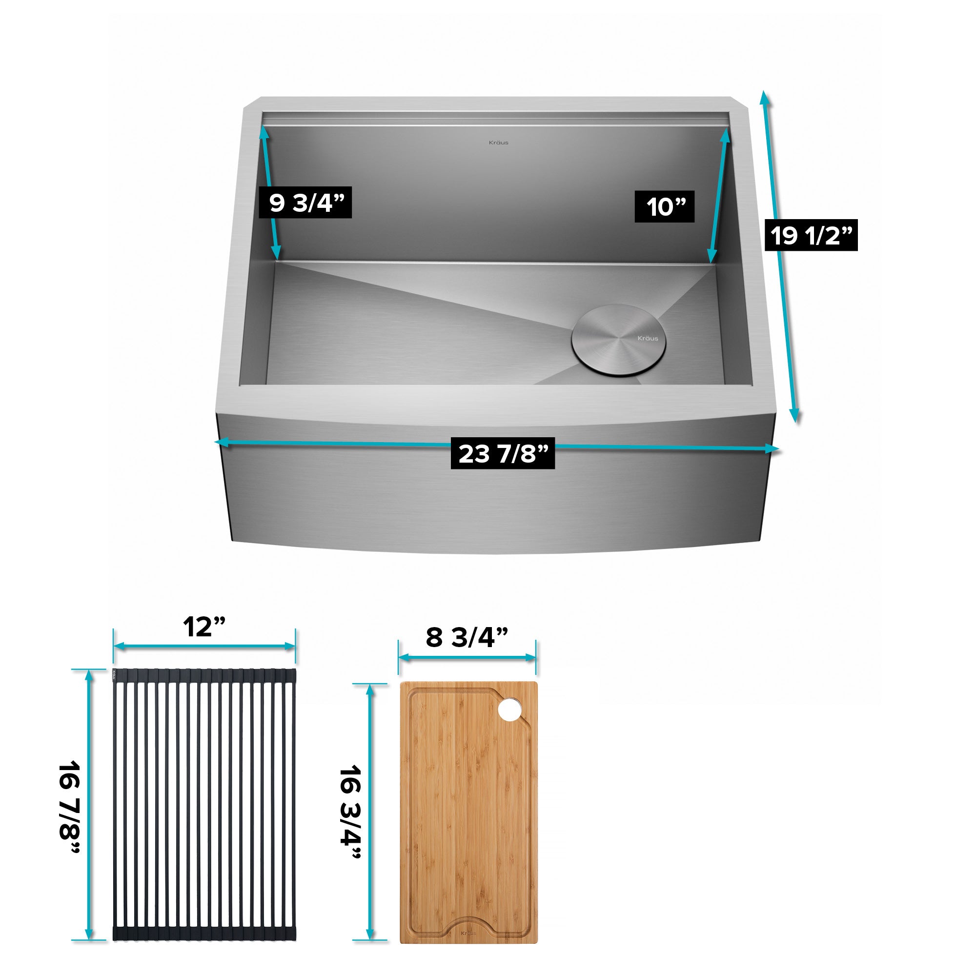 KRAUS Kore 24" Apron Front Workstation 16 Gauge Stainless Steel Single Bowl Kitchen Sink with Accessories-Kitchen Sinks-DirectSinks