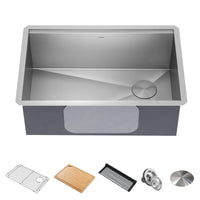 KRAUS Kore 28" Undermount Workstation 16 Gauge Stainless Steel Single Bowl Kitchen Sink with Accessories