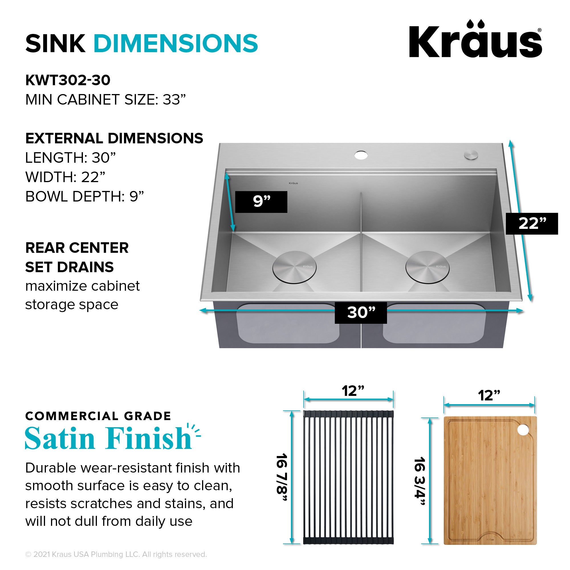 KRAUS Kore 30" Double Bowl Drop-In Workstation 16 Gauge Stainless Steel Kitchen Sink with Accessories-Kitchen Sinks-DirectSinks