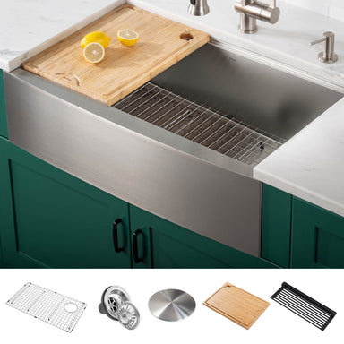 KRAUS Kore 36" 16 Gauge Stainless Steel Farmhouse Workstation Kitchen Sink-Kitchen Sinks-DirectSinks