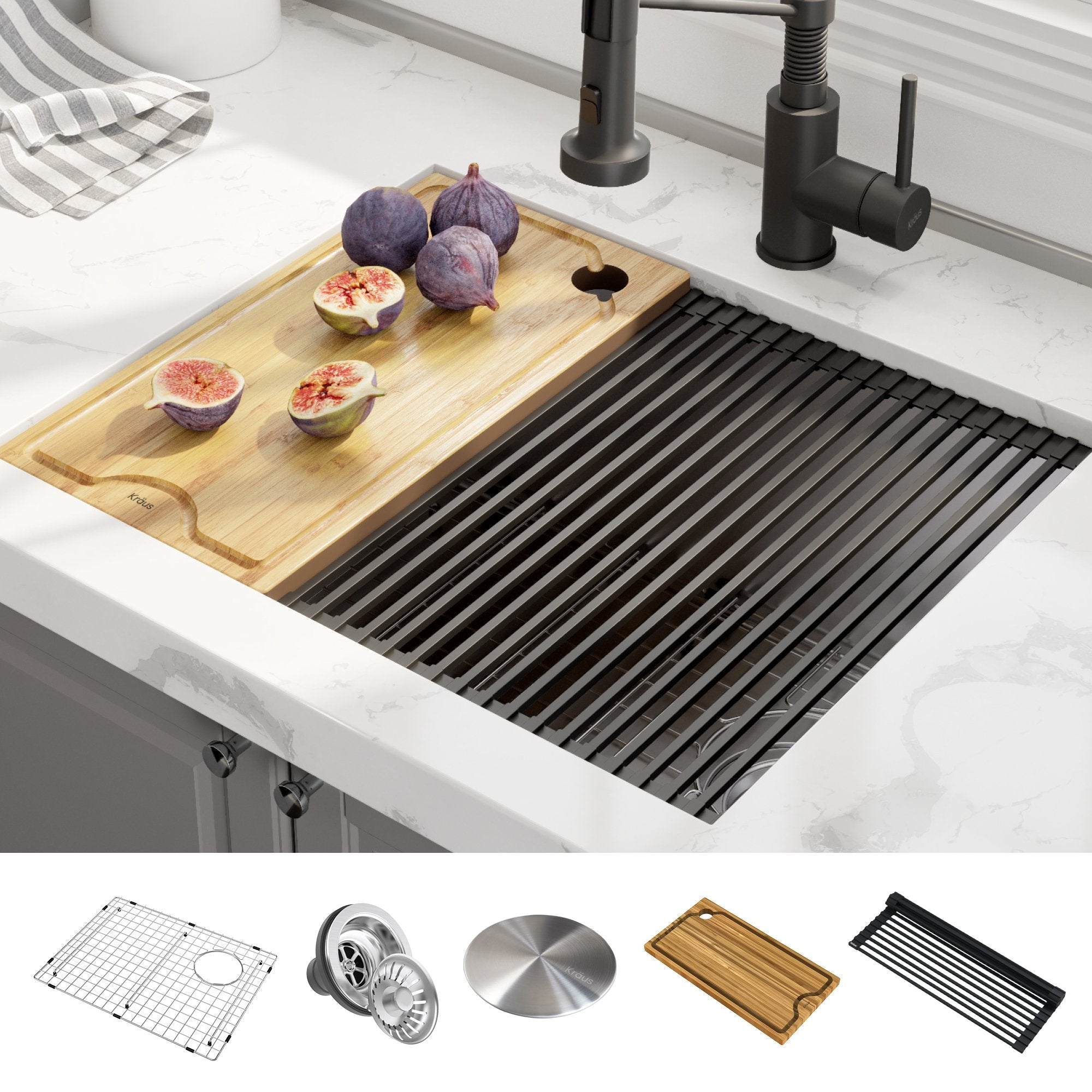 KRAUS Kore Workstation 23-inch Undermount 16 Gauge Single Bowl Stainless Steel Kitchen Sink with Accessories-Kitchen Sinks-KRAUS