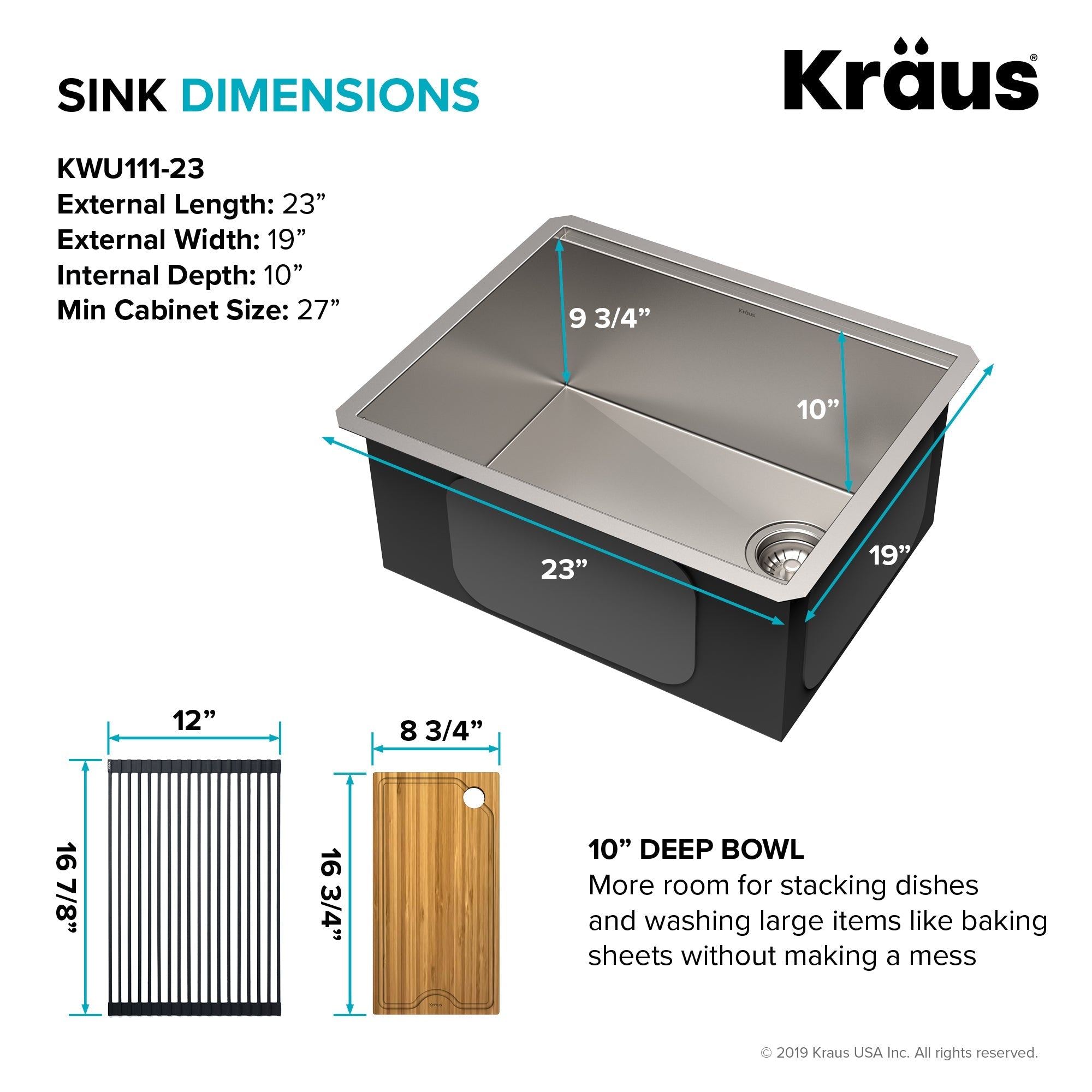 KRAUS Kore Workstation 23" Undermount 16 Gauge Single Bowl Stainless Steel Kitchen Sink with Accessories-Kitchen Sinks-DirectSinks