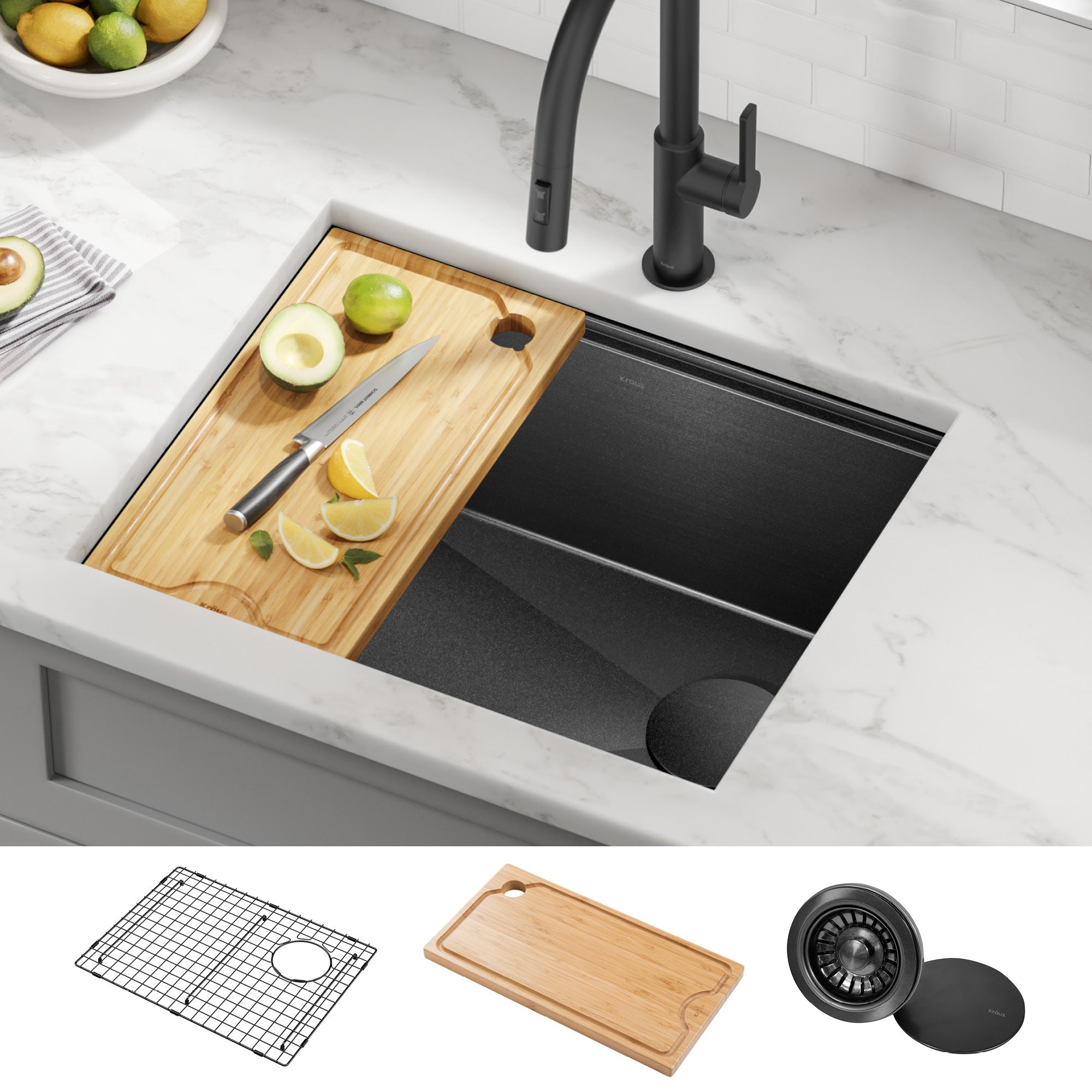 KRAUS Kore Workstation 23" Undermount Kitchen Sink in 16 Gauge PVD Gunmetal-Kitchen Sinks-DirectSinks