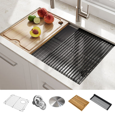 KRAUS Kore Workstation 27-inch Undermount 16 Gauge Single Bowl Stainless Steel Kitchen Sink with Accessories-Kitchen Sinks-KRAUS