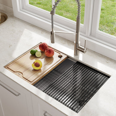 KRAUS Kore Workstation 27" Undermount 16 Gauge Single Bowl Stainless Steel Kitchen Sink with Accessories-DirectSinks