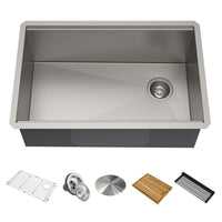 KRAUS Kore Workstation 27" Undermount 16 Gauge Single Bowl Stainless Steel Kitchen Sink with Accessories