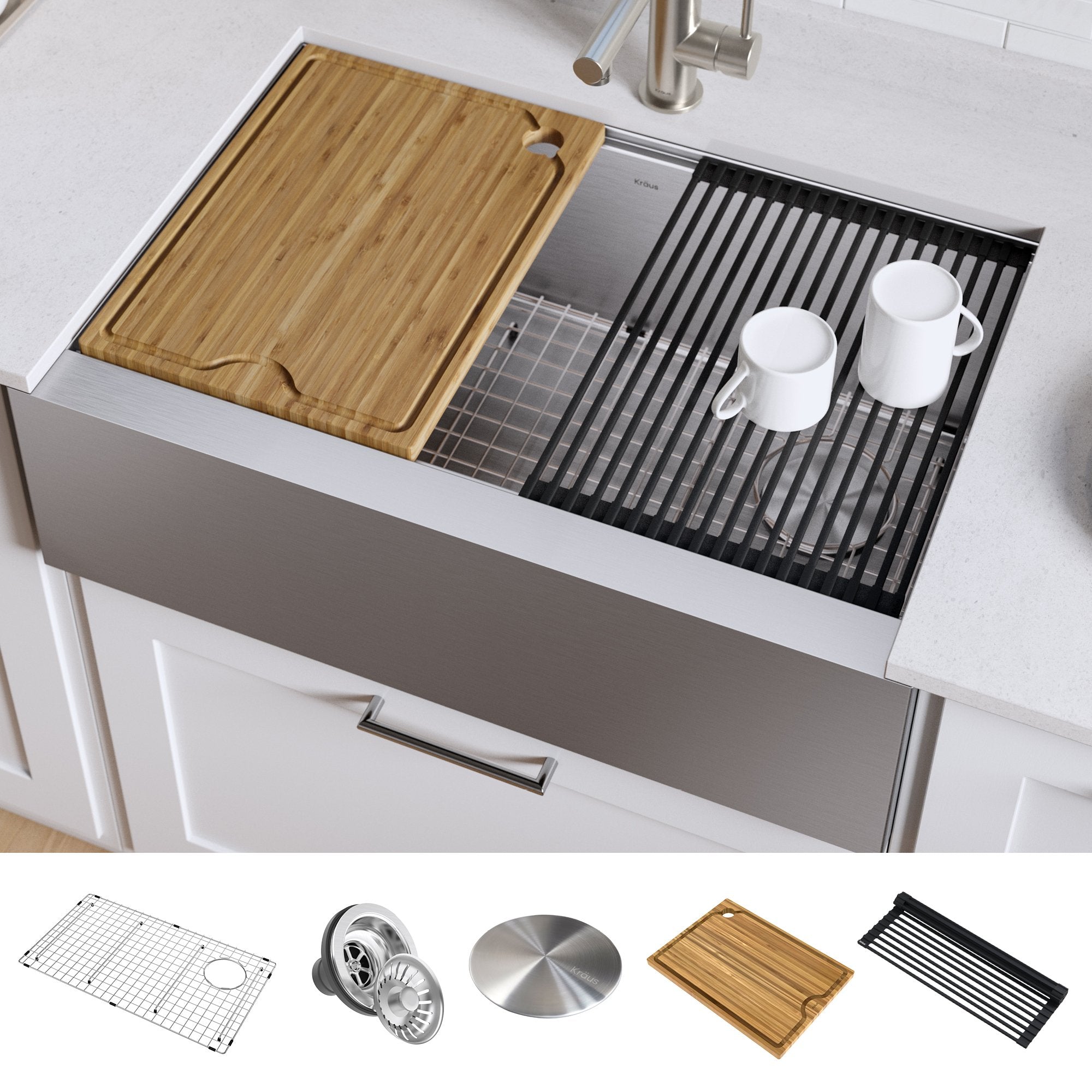 KRAUS Workstation Stainless Steel Kitchen Sink Dish Drying Rack