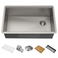 KRAUS Kore Workstation 30" Undermount 16 Gauge Single Bowl Stainless Steel Kitchen Sink with Accessories