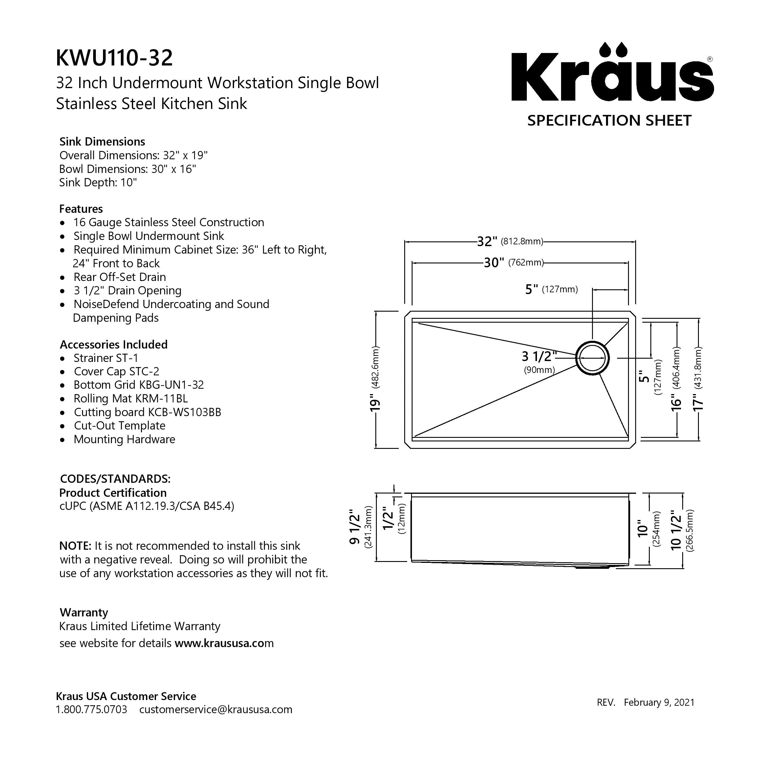 KRAUS Kore Workstation 32 Undermount 16 Gauge Kitchen Sink — DirectSinks