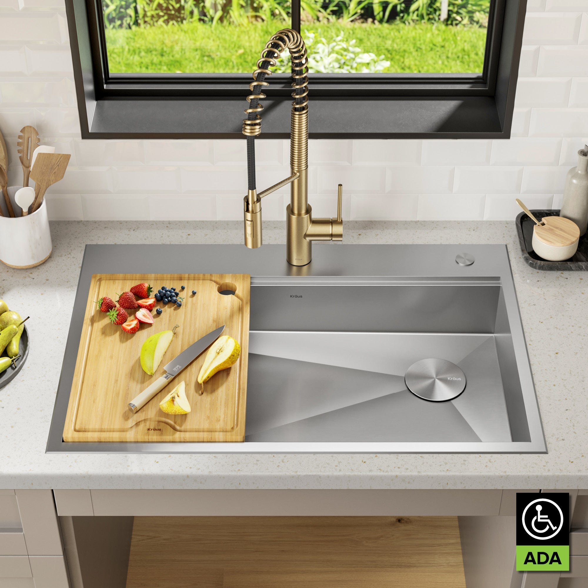 Kraus Kore Ada Workstation 33 Drop In Topmount 16 Gauge Stainless Steel Single Bowl Kitchen Sink With Accessories