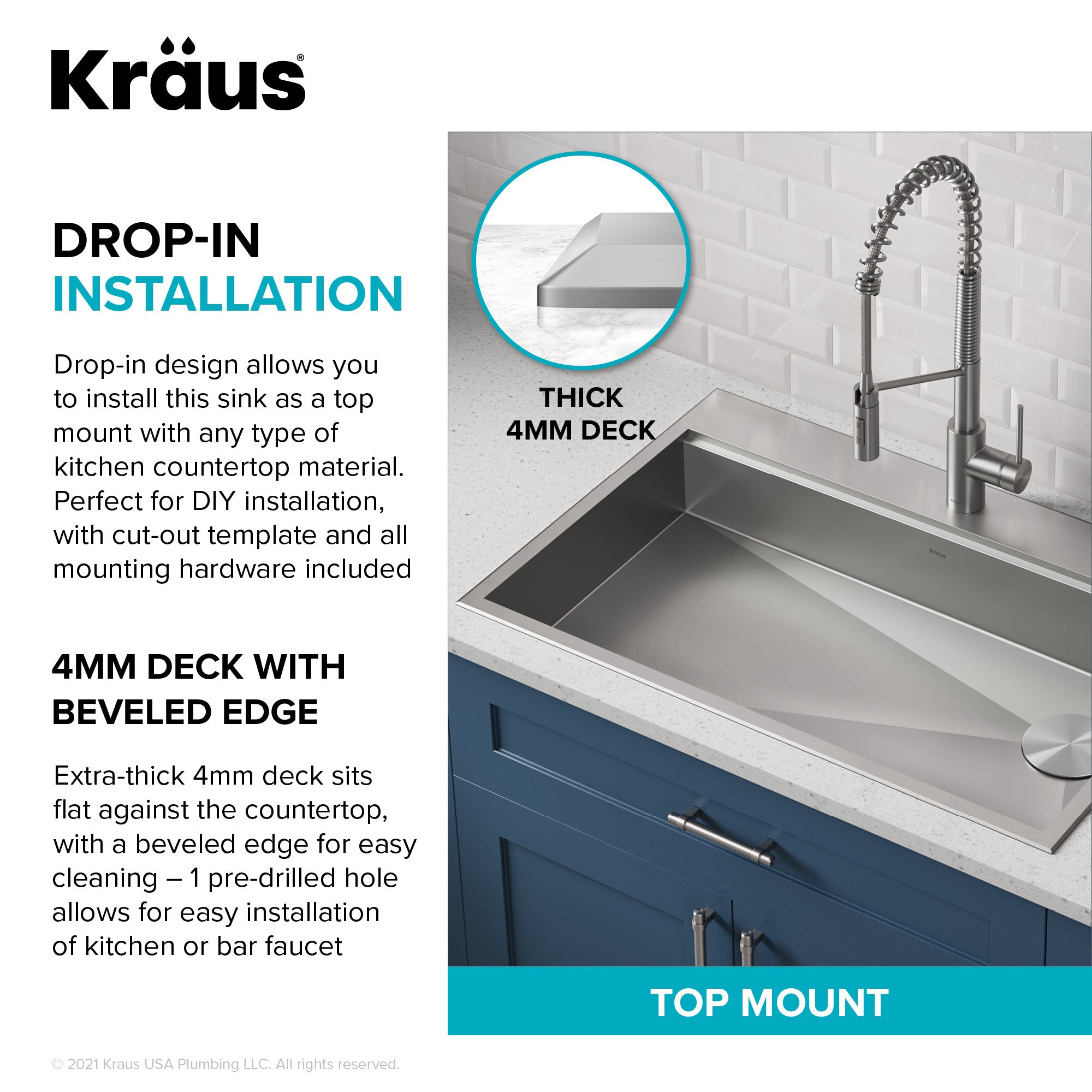 KRAUS Kore Workstation 33" Drop-In 16 Gauge 5.5" Deep Single Bowl ADA Kitchen Sink-Kitchen Sinks-DirectSinks