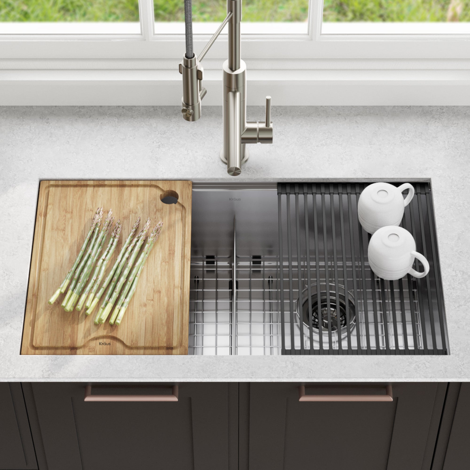 KRAUS Kore Workstation 33" Undermount 16 Gauge Double Bowl Stainless Steel Kitchen Sink with Accessories-Kitchen Sinks-DirectSinks