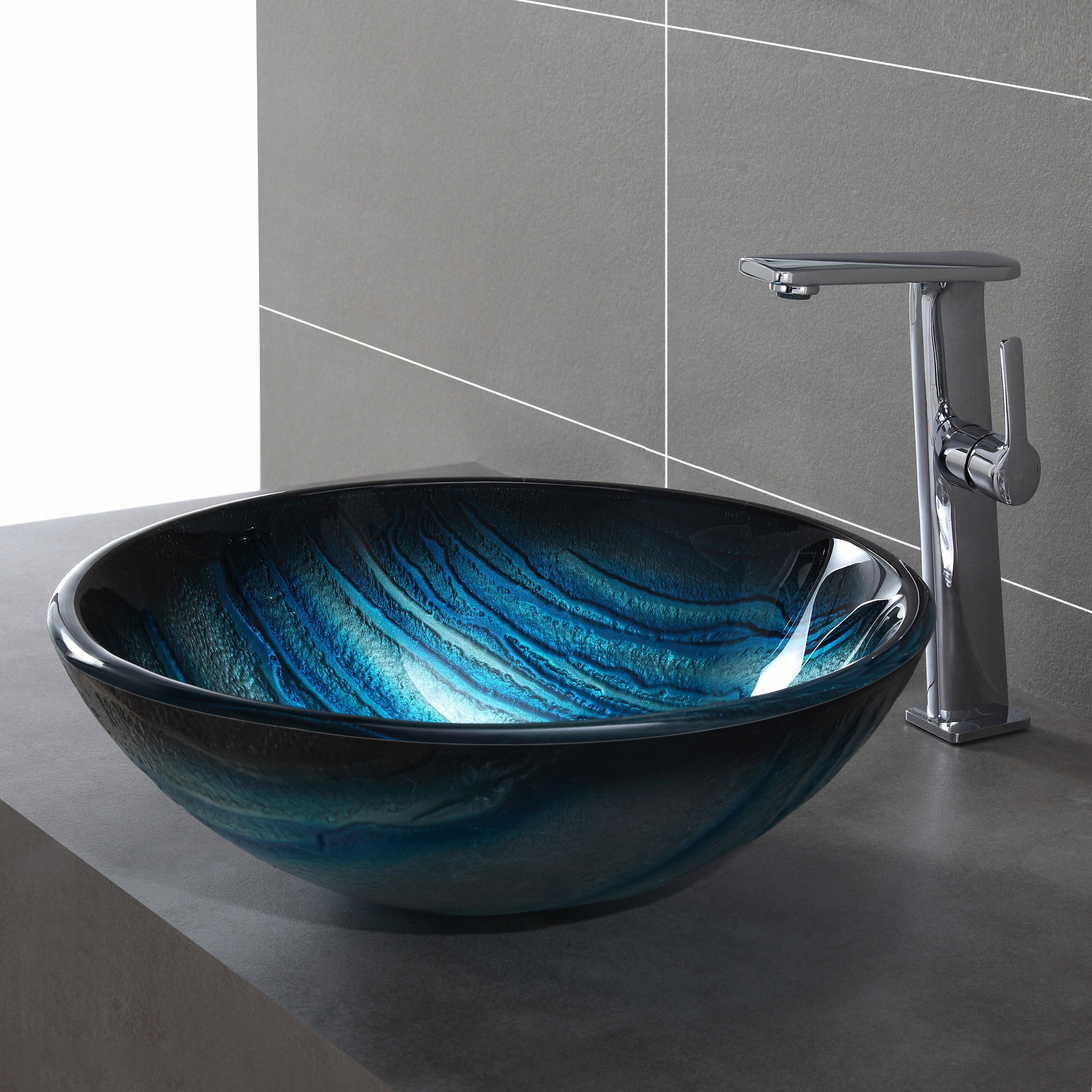 KRAUS Ladon Glass Vessel Sink in Blue-Bathroom Sinks-DirectSinks