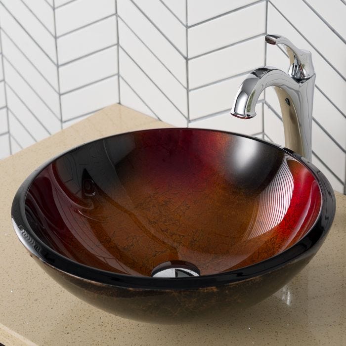 KRAUS Mercury Glass Vessel Sink in Red and Gold-Bathroom Sinks-DirectSinks