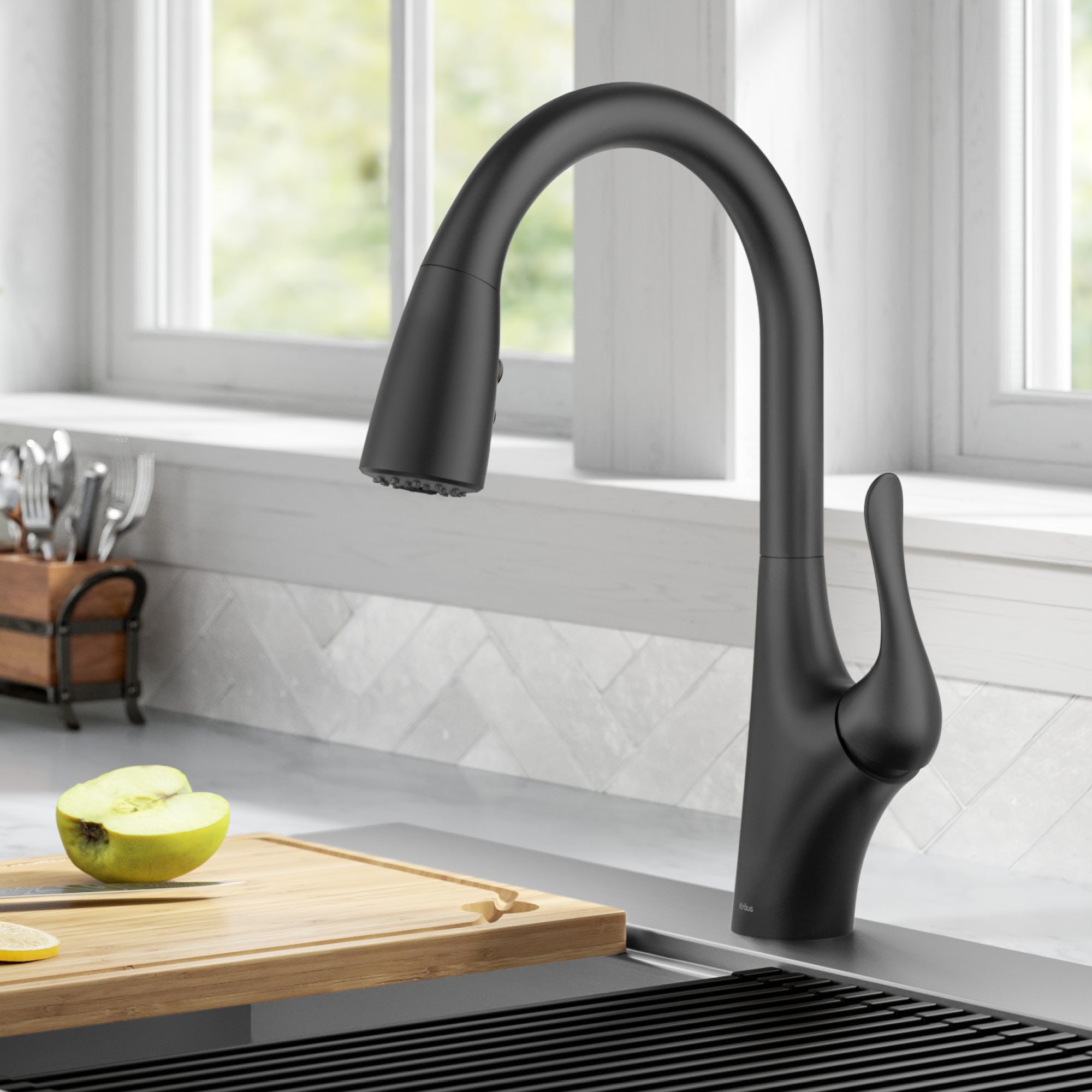 KRAUS Merlin Single Handle Pull-Down Kitchen Faucet in Matte Black-Kitchen Faucets-DirectSinks