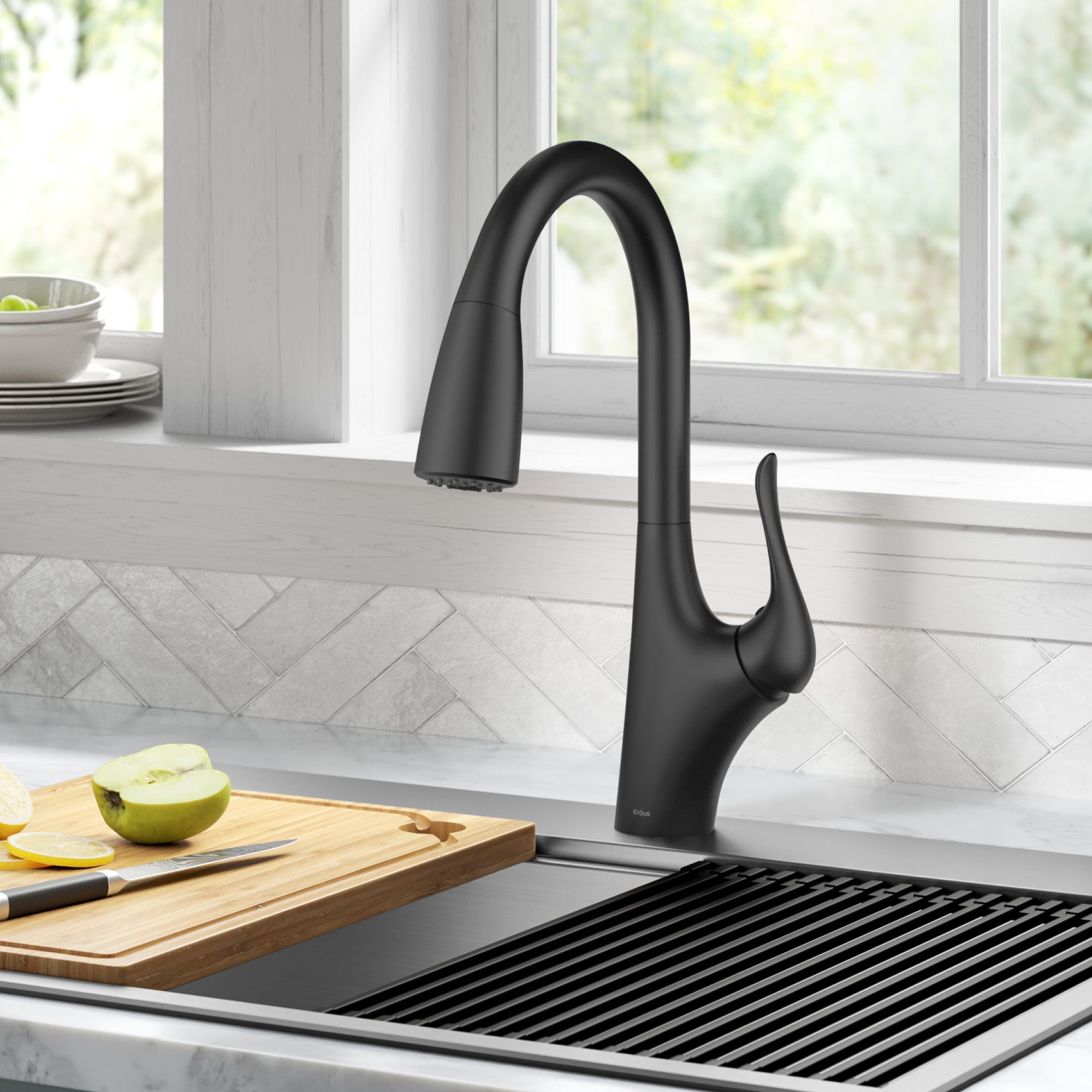 KRAUS Merlin Single Handle Pull-Down Kitchen Faucet in Matte Black-Kitchen Faucets-DirectSinks