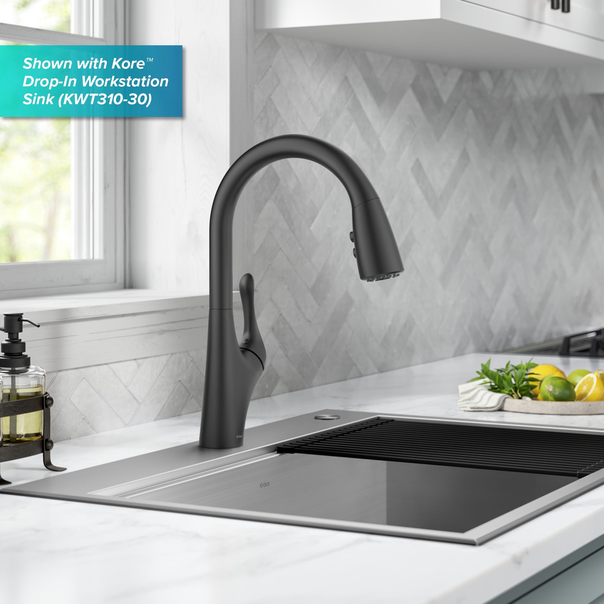 KRAUS Merlin Single Handle Pull-Down Kitchen Faucet in Matte Black-Kitchen Faucets-DirectSinks