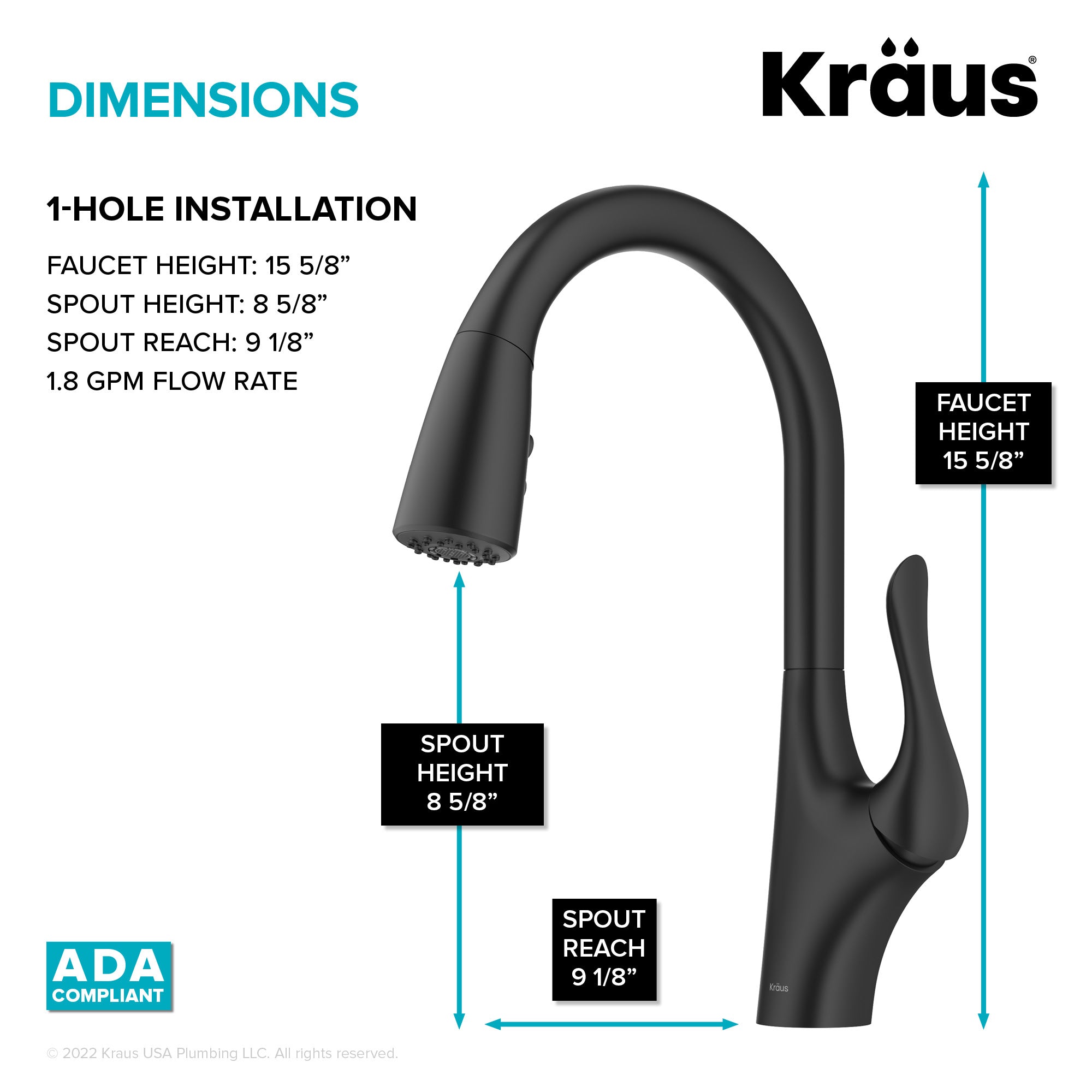 KRAUS Merlin Single Handle Pull-Down Kitchen Faucet in Matte Black-Kitchen Faucets-DirectSinks