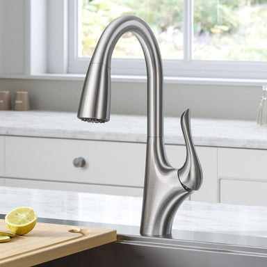KRAUS Merlin™ Single Handle Pull-Down Kitchen Faucet in Spot Free Stainless Steel-Kitchen Faucets-KRAUS