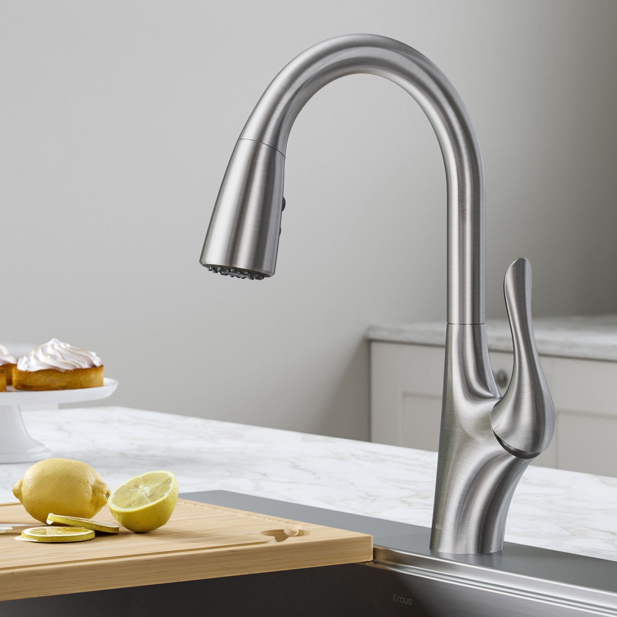 KRAUS Merlin™ Single Handle Pull-Down Kitchen Faucet in Spot Free Stainless Steel-Kitchen Faucets-KRAUS