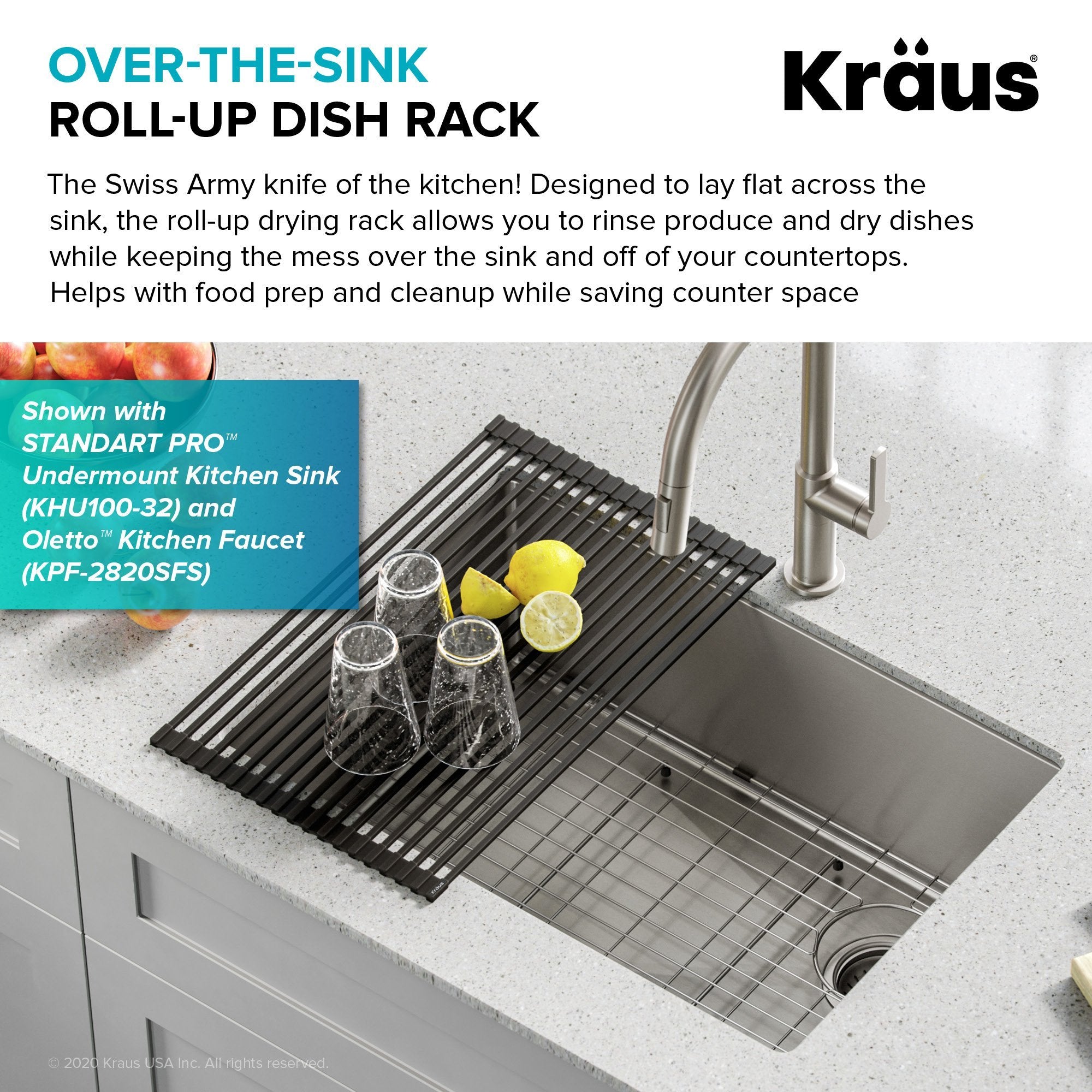 Kraus Drying Rack KRAUS Multipurpose Over-Sink Roll-Up Dish Drying Rack — DirectSinks