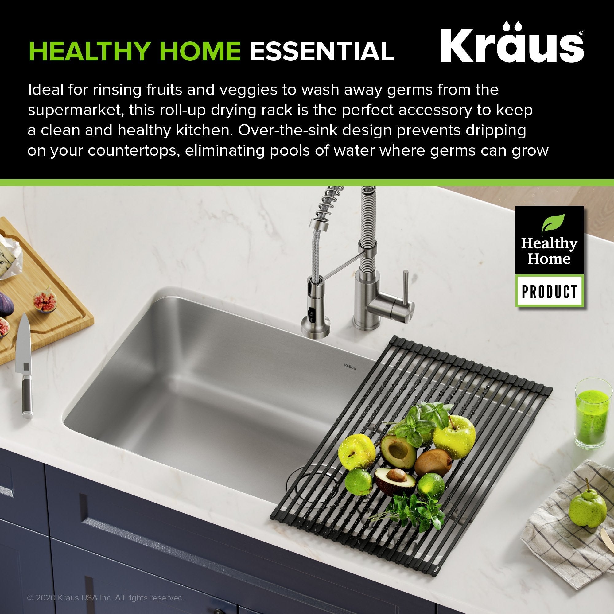 Kraus Drying Rack KRAUS Multipurpose Over-Sink Roll-Up Dish Drying Rack — DirectSinks