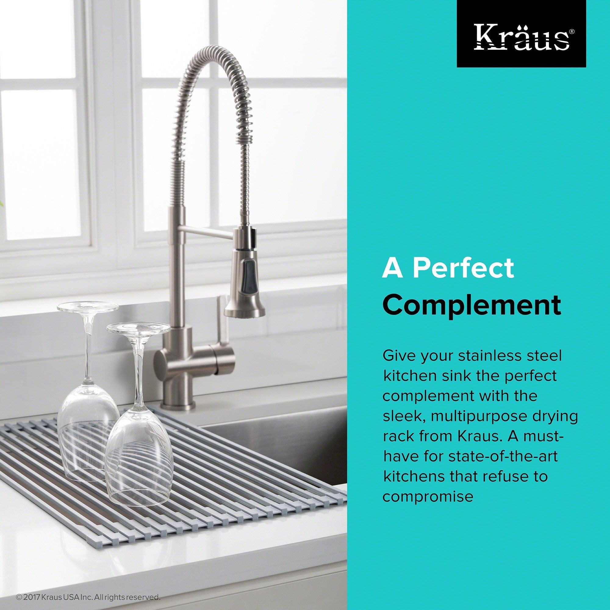 Kraus Drying Rack KRAUS Multipurpose Over Sink Roll-Up Dish Drying Rack in Grey — DirectSinks