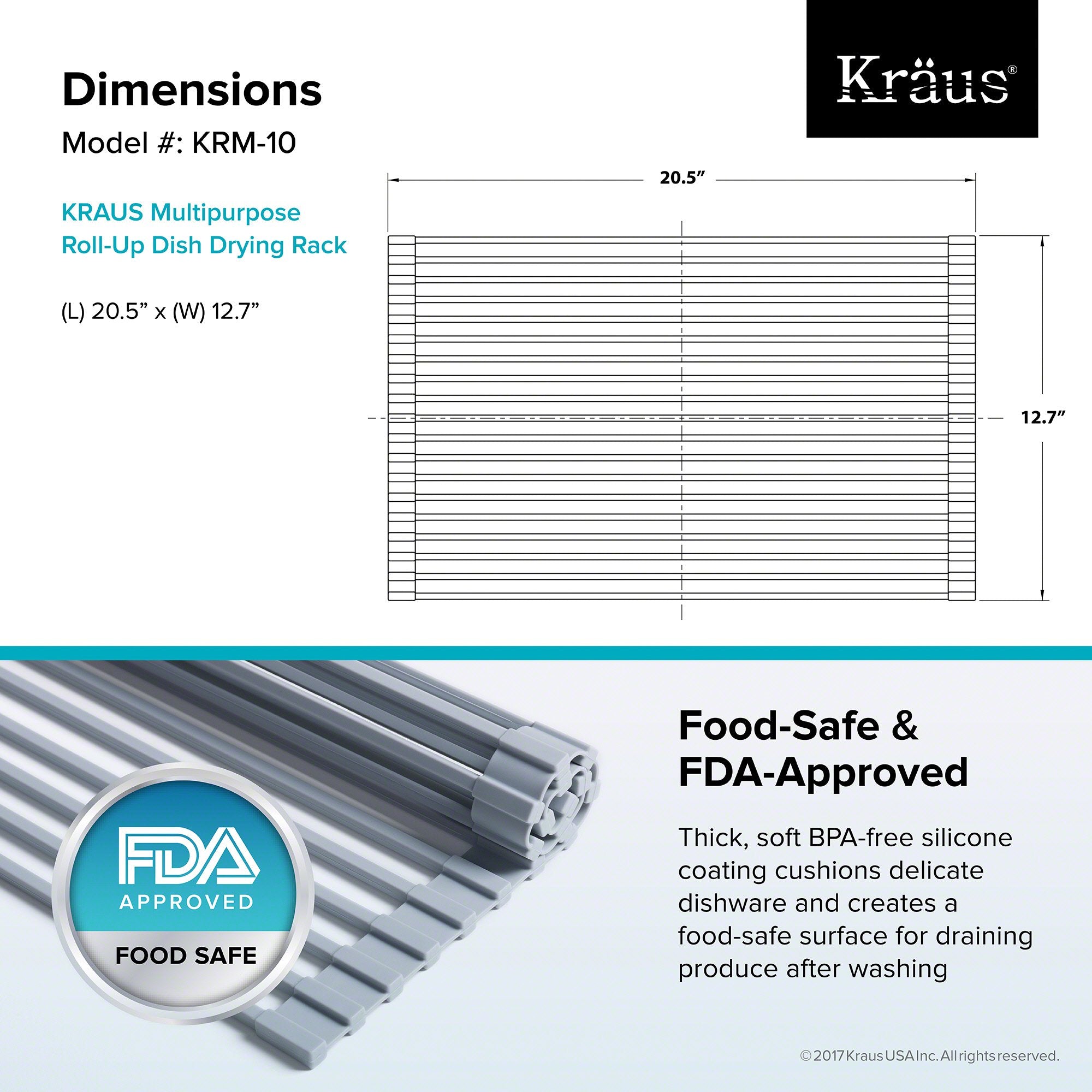 Kraus Drying Rack KRAUS Multipurpose Over Sink Roll-Up Dish Drying Rack in Grey — DirectSinks