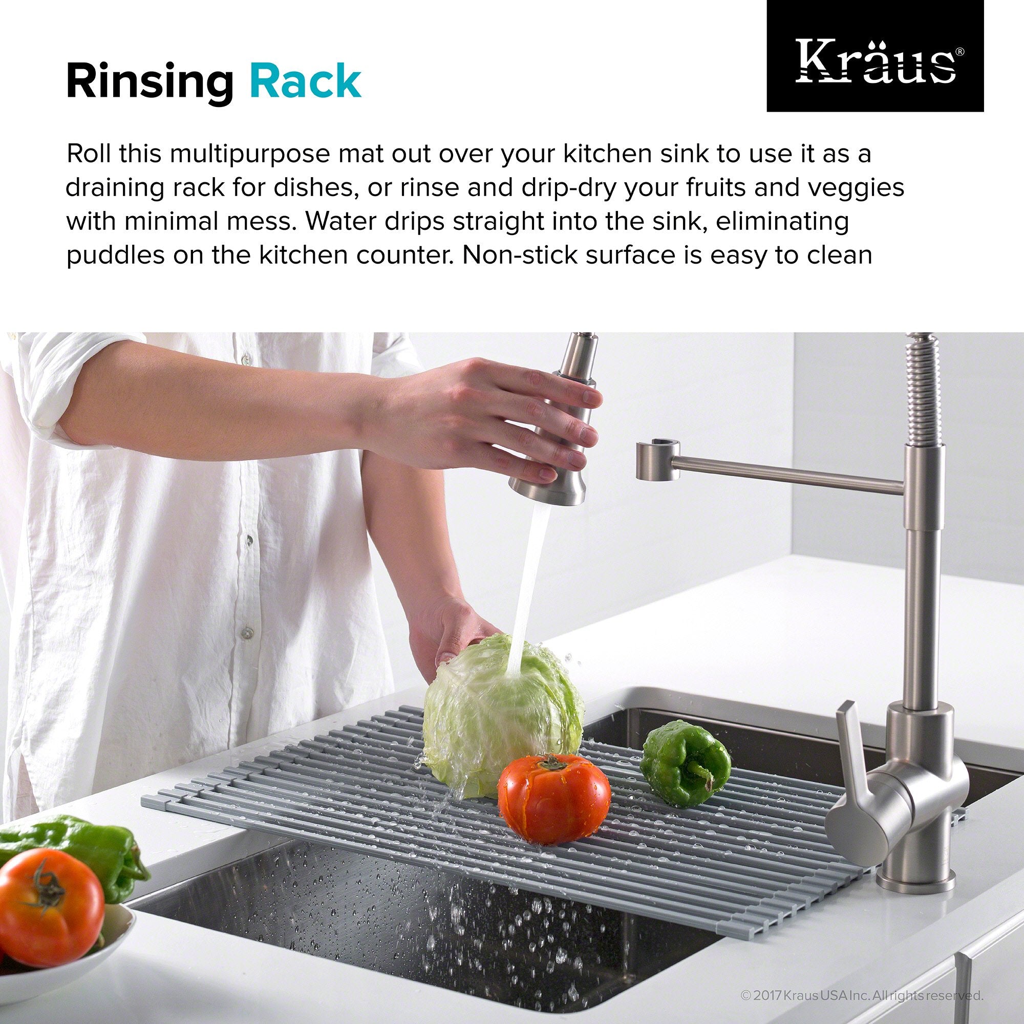 Kraus Drying Rack KRAUS Multipurpose Over Sink Roll-Up Dish Drying Rack in Grey — DirectSinks