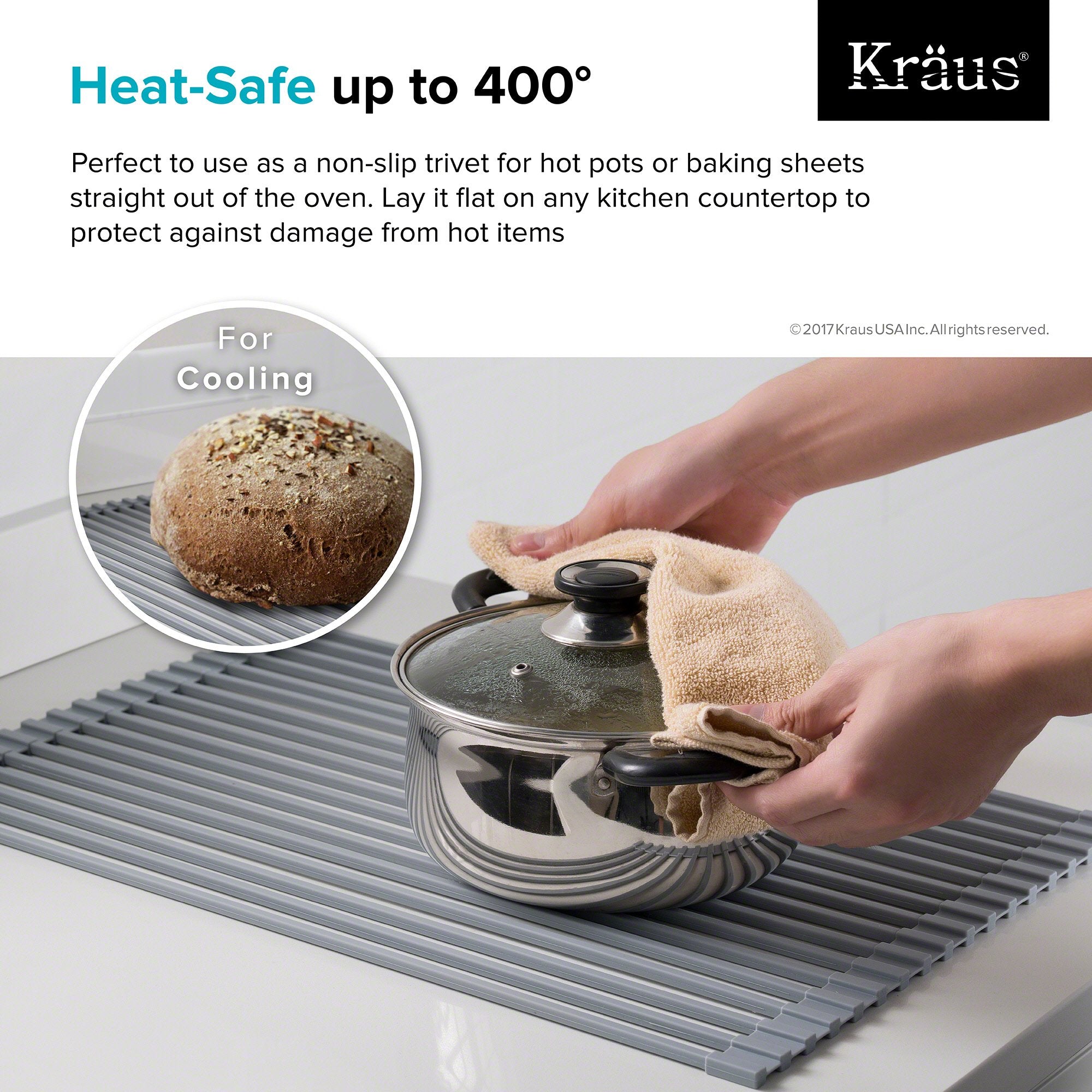 Kraus Drying Rack KRAUS Multipurpose Over Sink Roll-Up Dish Drying Rack in Grey — DirectSinks