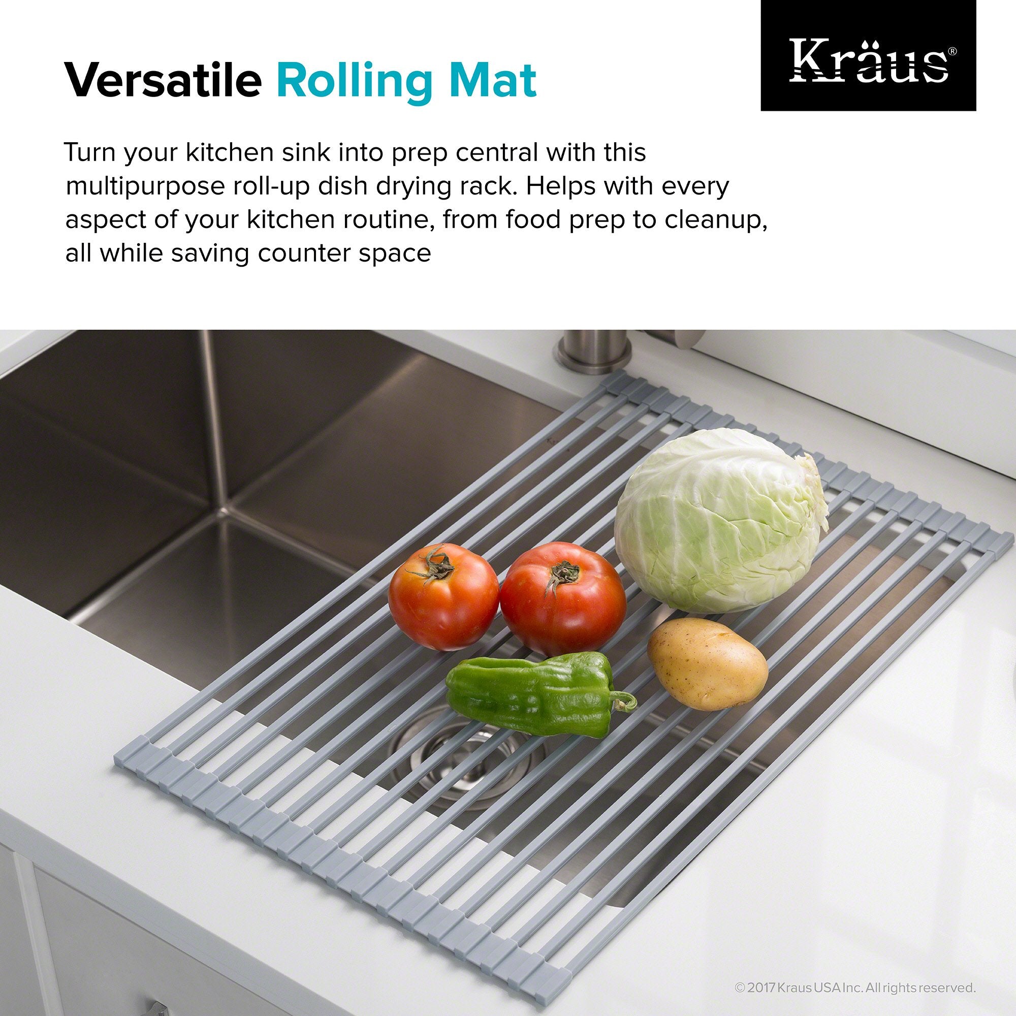 Kraus Drying Rack KRAUS Multipurpose Over Sink Roll-Up Dish Drying Rack in Grey — DirectSinks