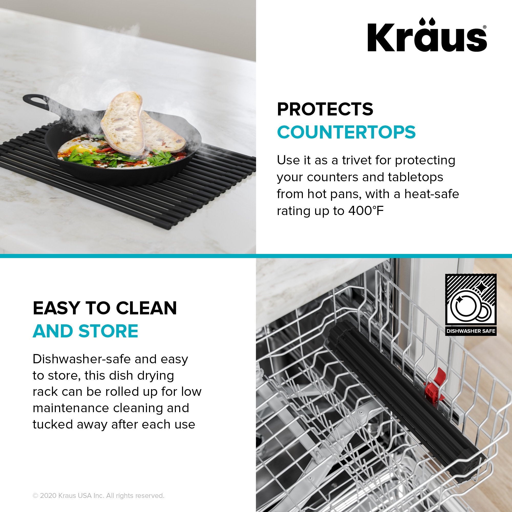 Kraus Drying Rack KRAUS Multipurpose Workstation Sink Roll-Up Dish Drying Rack — DirectSinks