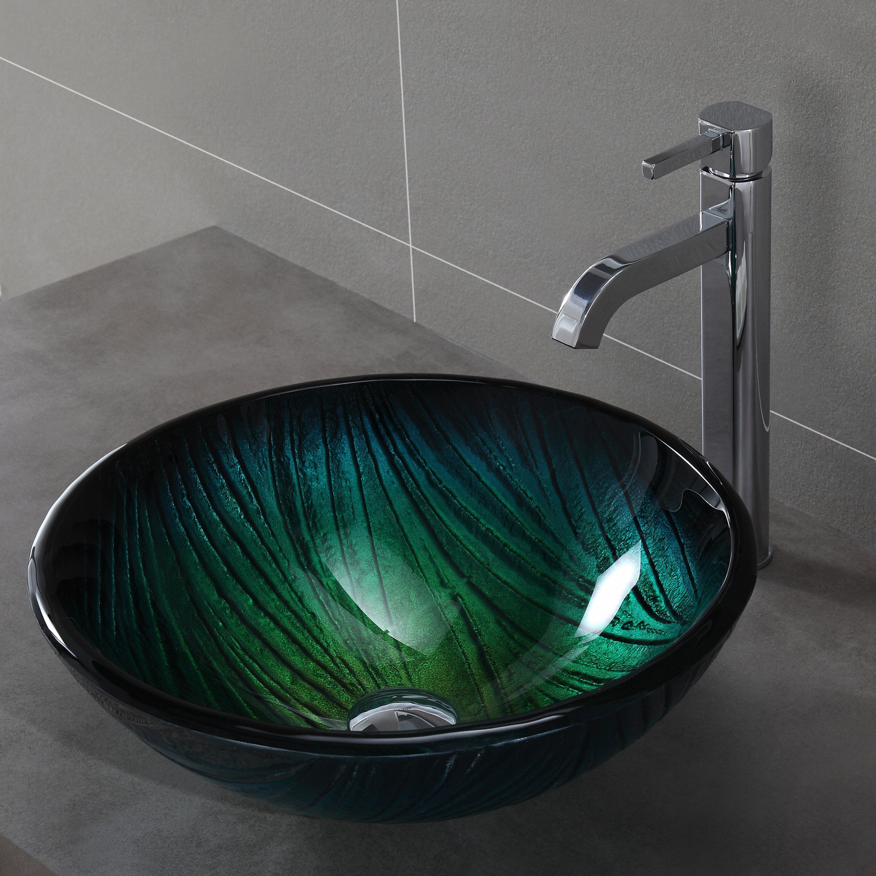 KRAUS Nei Glass Vessel Sink in Green-Bathroom Sinks-DirectSinks