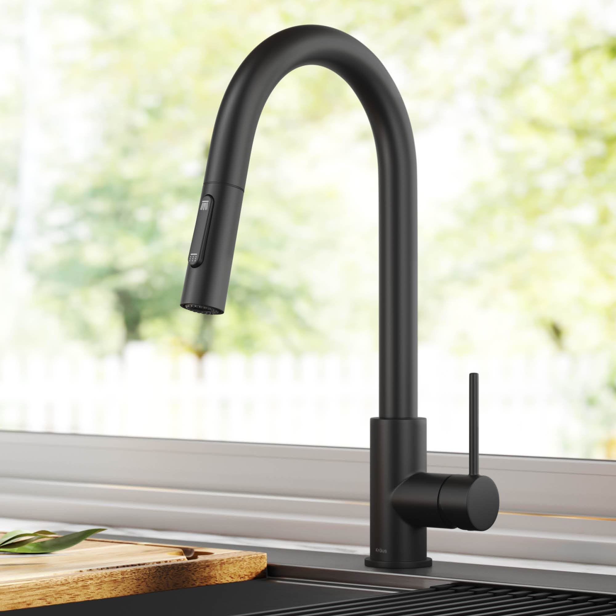 KRAUS New Oletto Contemporary Single Handle Pull Down Kitchen Faucet in Matte Black KPF-3104MB | DirectSinks