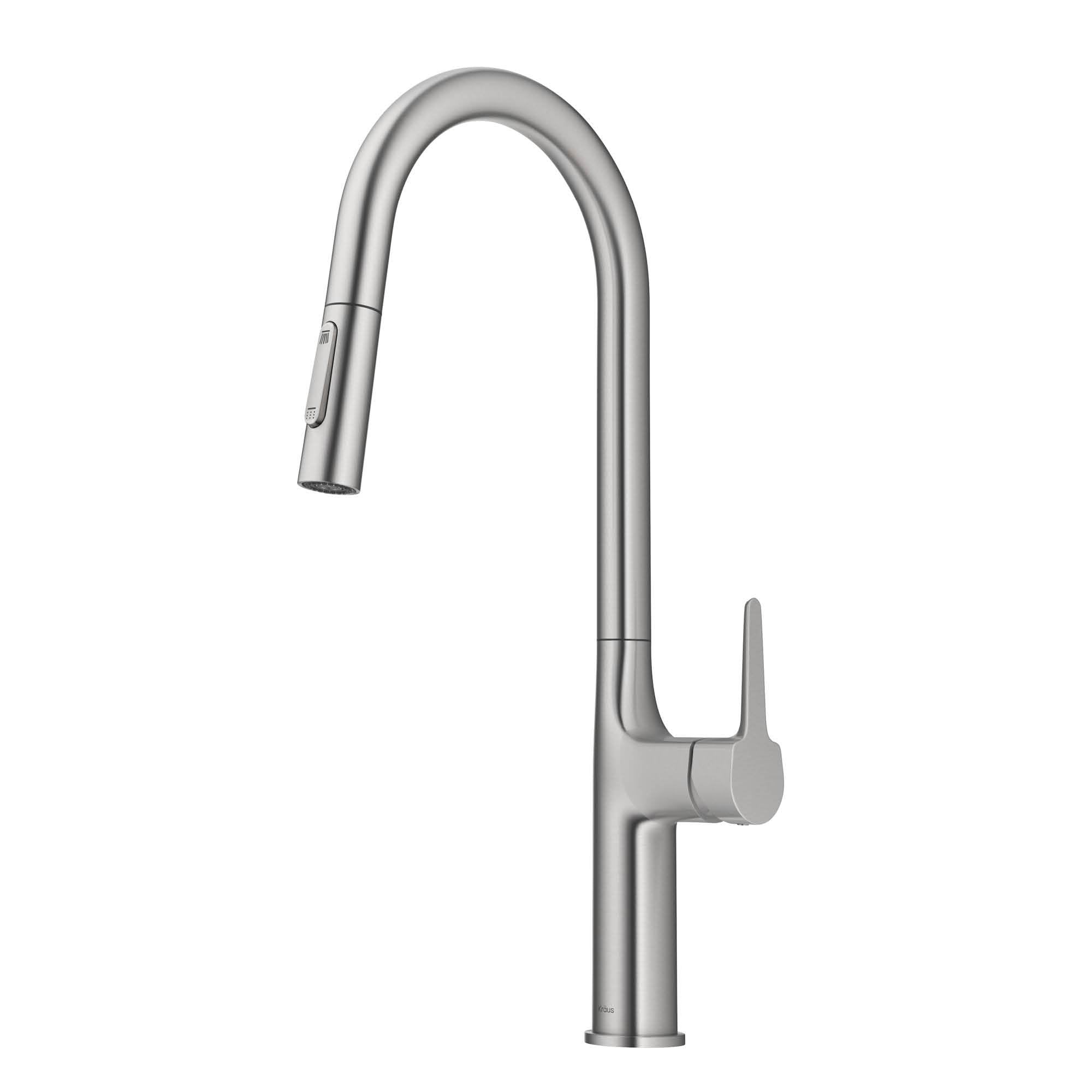 KRAUS New Oletto Modern Single Handle Pull Down Kitchen Faucet in Spot Free Stainless Steel KPF-3101SFS | DirectSinks