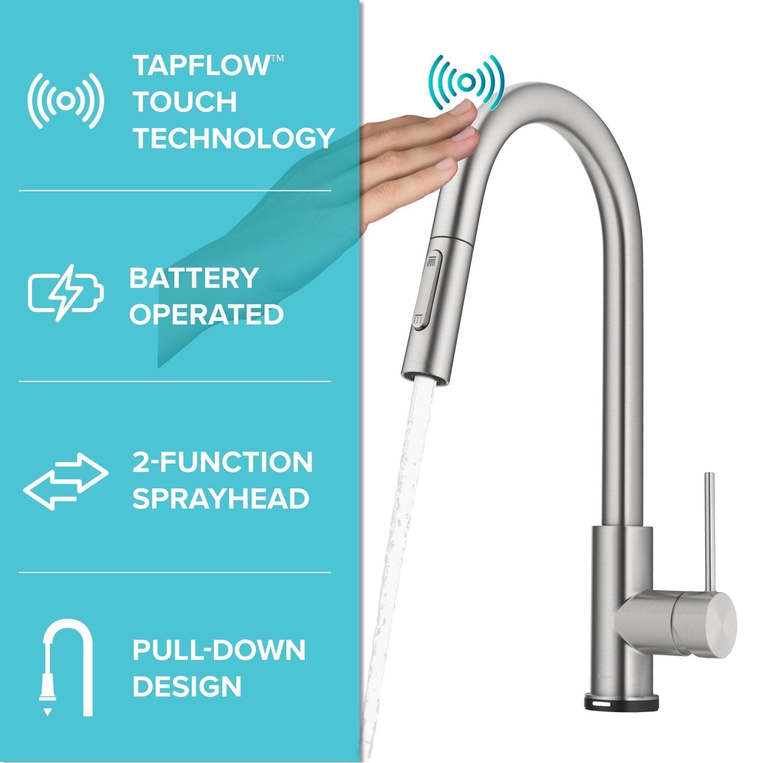 KRAUS Oletto Contemporary Single-Handle Touch Activated with Pull Down Sprayer in Spot Free Stainless Steel-Kitchen Faucets-DirectSinks