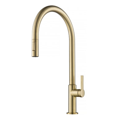 KRAUS Oletto High-Arc Single Handle Pull-Down Kitchen Faucet in Spot Free Antique Champagne Bronze KPF-2821SFACB | DirectSinks